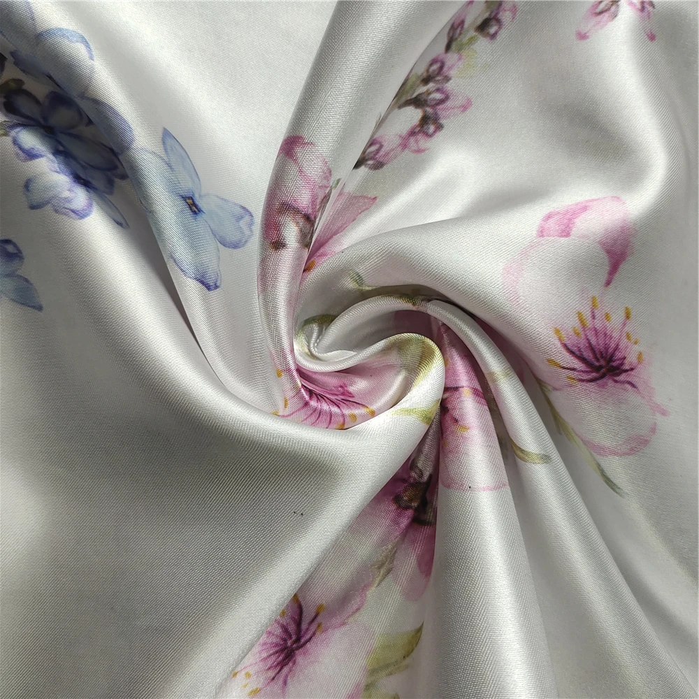 Satin flowers pattern 100% polyester floral printed satin fabric for suit dress coat jackets garment