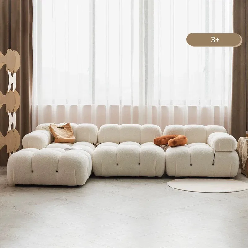 Sofa Set High Style Modular Living Room Furniture Wood Foam Internal Fabric Material Nordic Elegant 3-seater L-shaped Leather