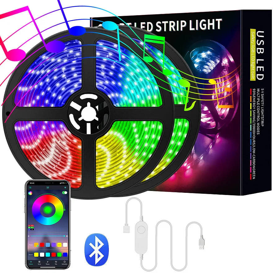 2m 5m 10m RGB flex usb smart led light strip 5050 remote bluetooth music sync color changing tv party decoration led strip light