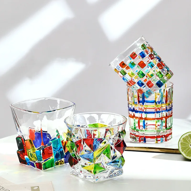 Creative Painted Color Compiled Gift Whiskey Beer Wine Drinkware Bar Cups Wholesale Glass Cups