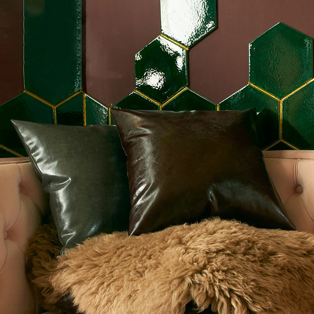 
Square Pillow Case Faux Leather Throw Pillow Case Cushion Cover for Home Office Car Decoration 