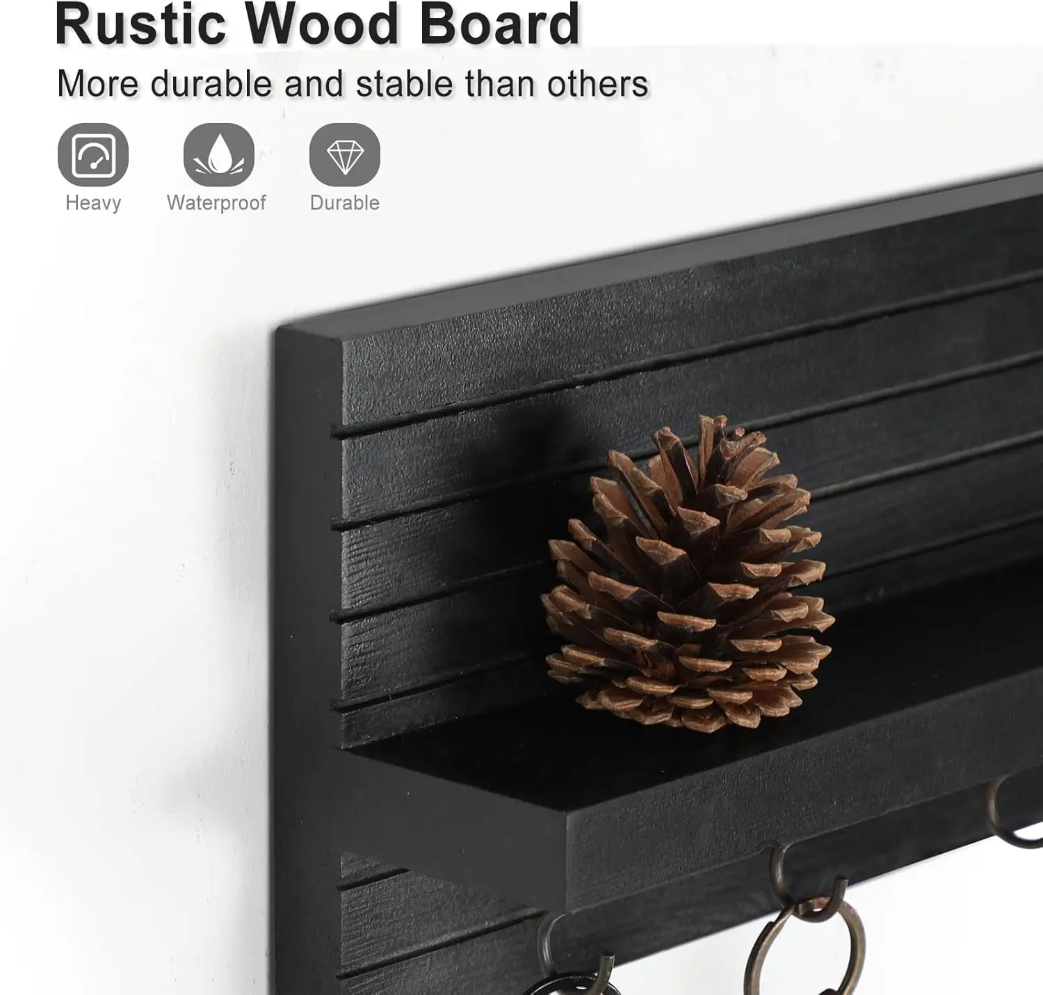 Home Decorative Black Wood Entryway Wall Hanger Shelf Rack Wooden Wall Key Holder with Hooks