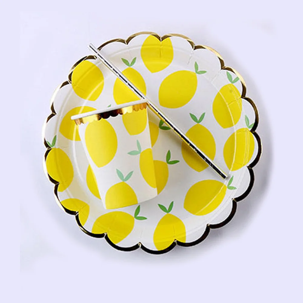 wholesale Birthday/party/festival celebration round plate Party dinner set lemon strawberry disposable paper cup paper tray set