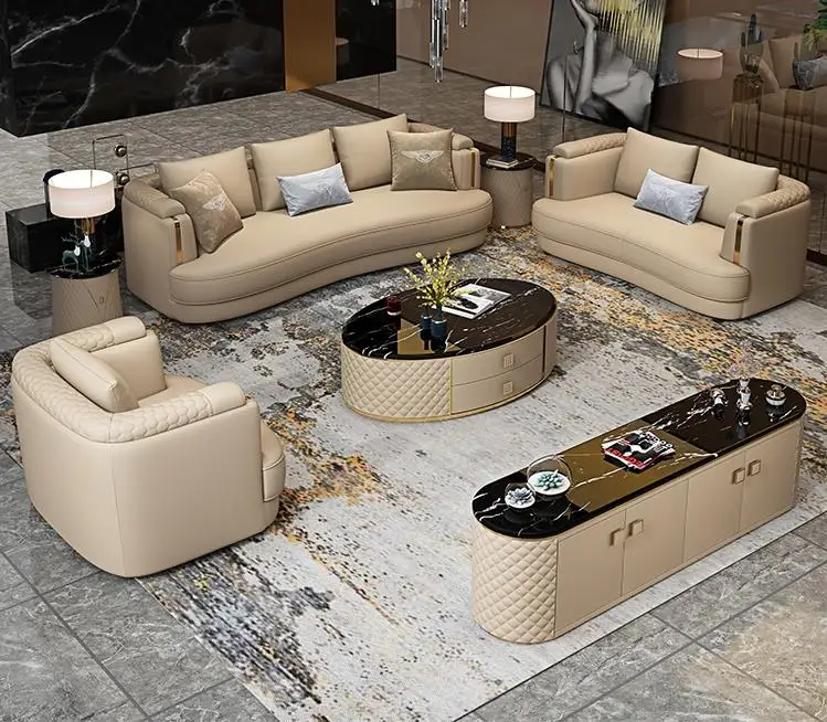 Modern drawing room furniture newest luxury living room leather I shape sofa chair set 1+2+3 seater