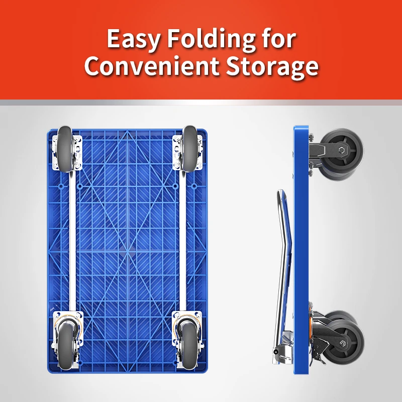 Four Wheels Portable Carry Plastic Shopping Foldable Heavy Duty Hand Truck/Cart Platform Trolley for Warehouse
