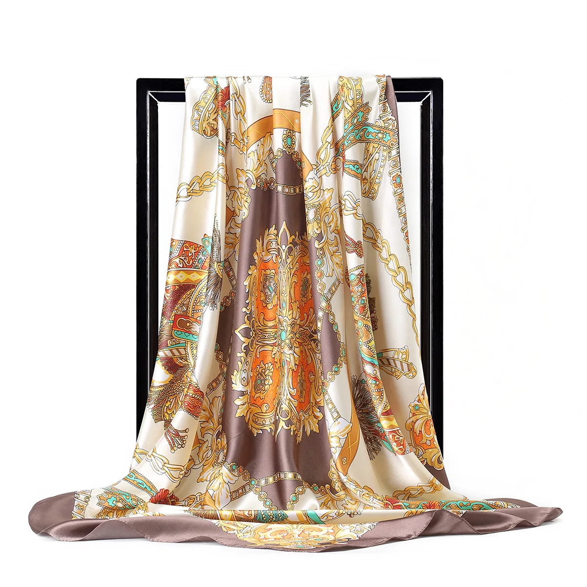 Шелковый шарф для женщин Мода 90*90 см цепи печатной площади волос Головной Платок Элитный бренд шали женский шарф с атласным хиджаб шарф