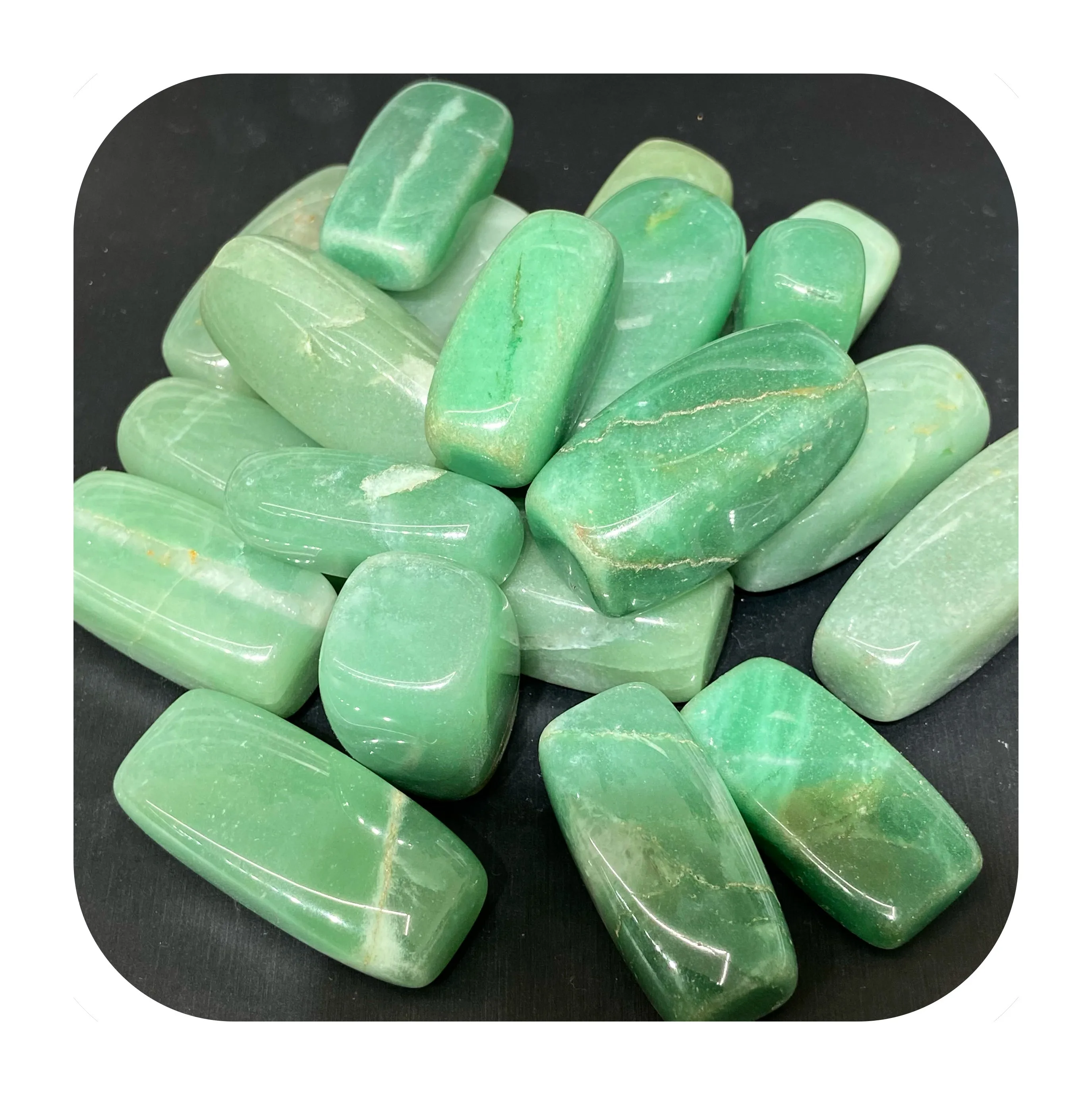 
Wholesale Polished green dongling jade gravel natural quartz crystal rolling stone healing palm massage feng shui decoration 