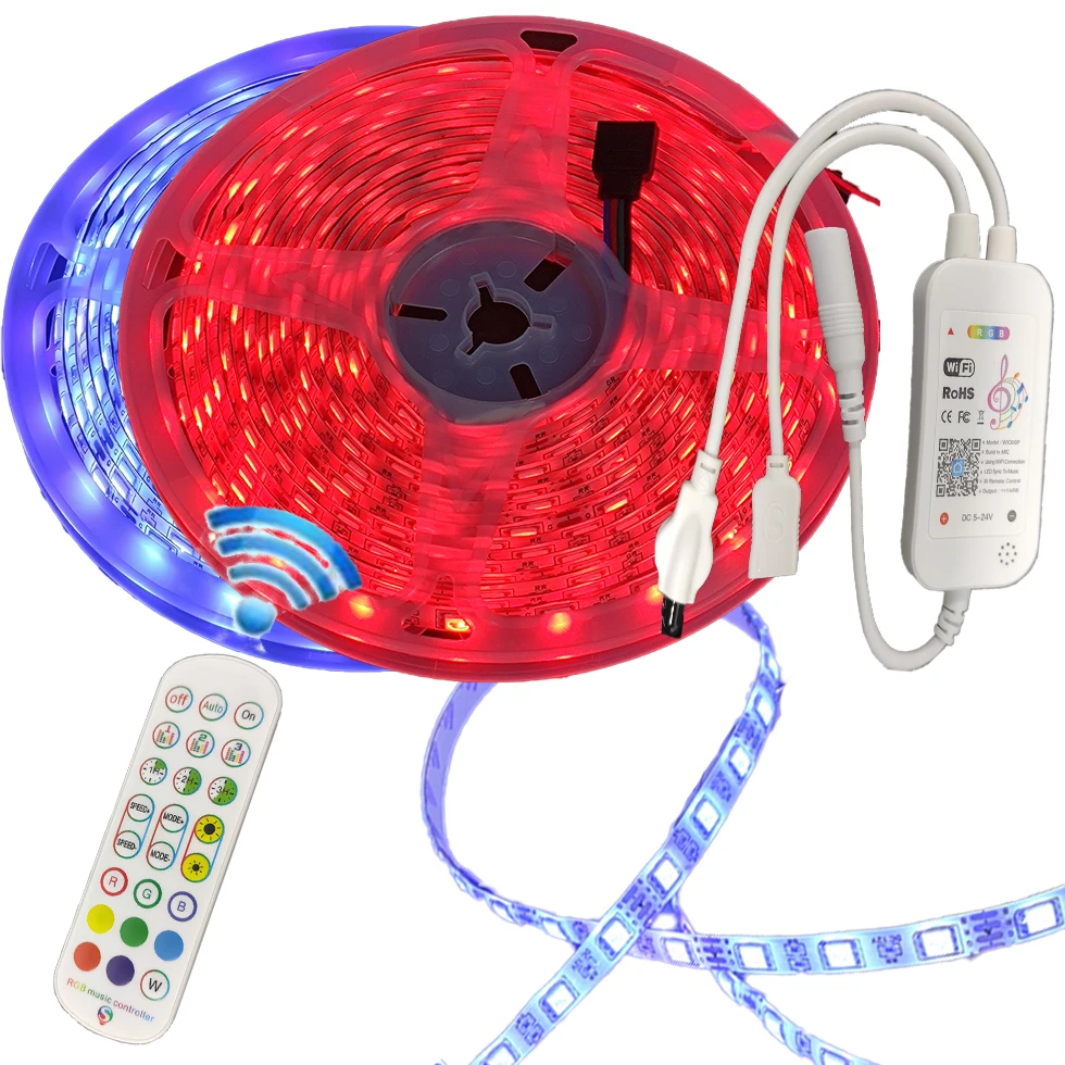 24V питание интеллектуальная беспроводная (Wi-Fi) голосовой контроль) Светодиодная лента с usb-питанием платы для ТВ-подсветка музыки полосы света RGB 30led м 5 м/Лот Белый SMD5050