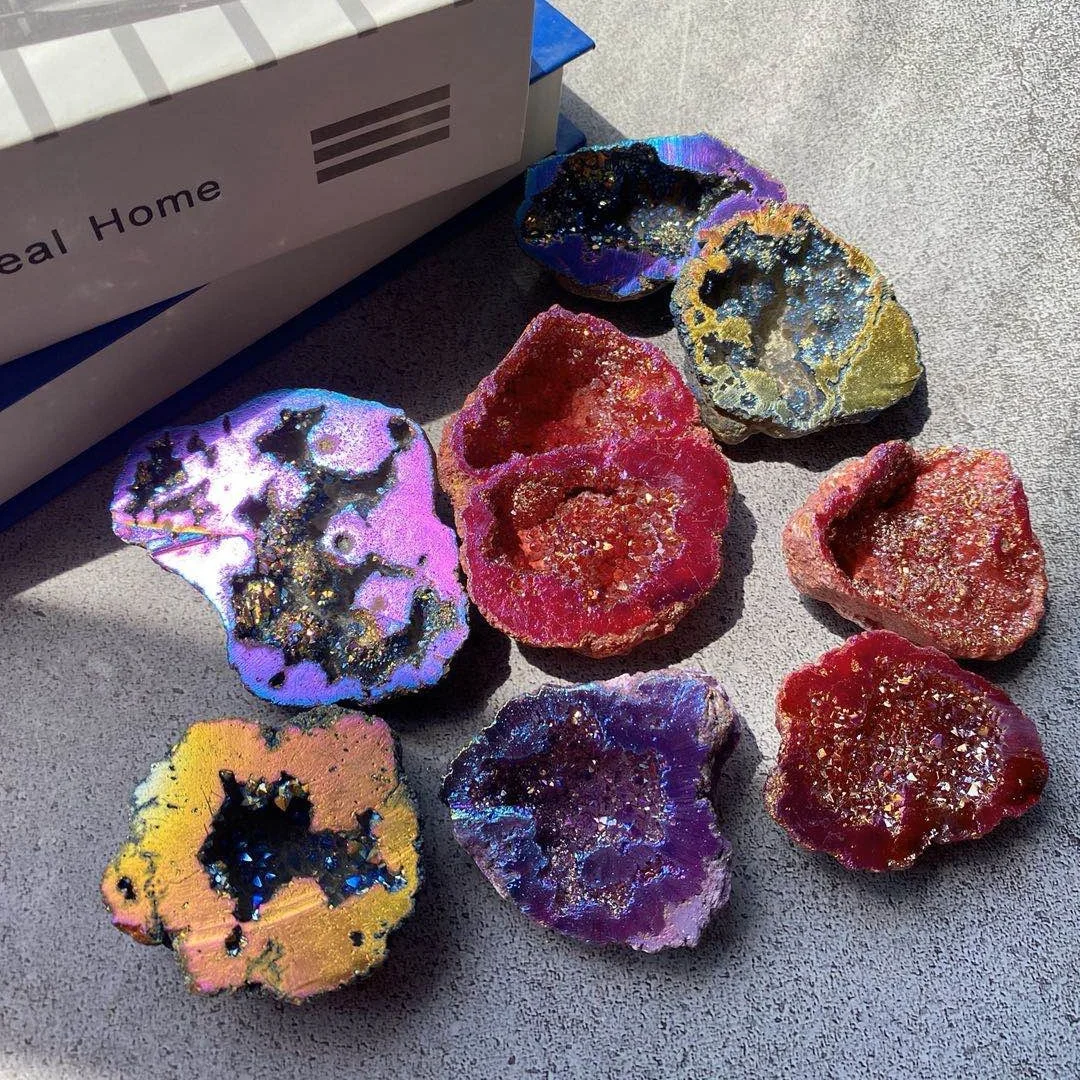 Wholesale Angel Aura Quartz Agate Geode Druzy Stone Moroccan Crystal Geodes For Decoration