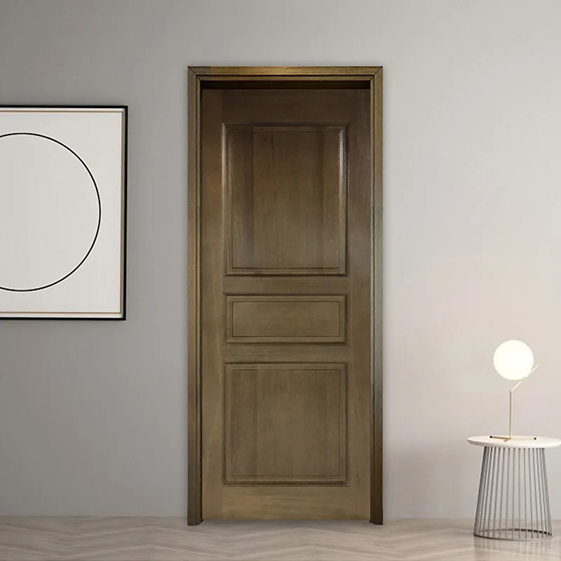 Custom designed unique interior room wood door insect and waterproof solid wood bedroom European style wooden door and lock set