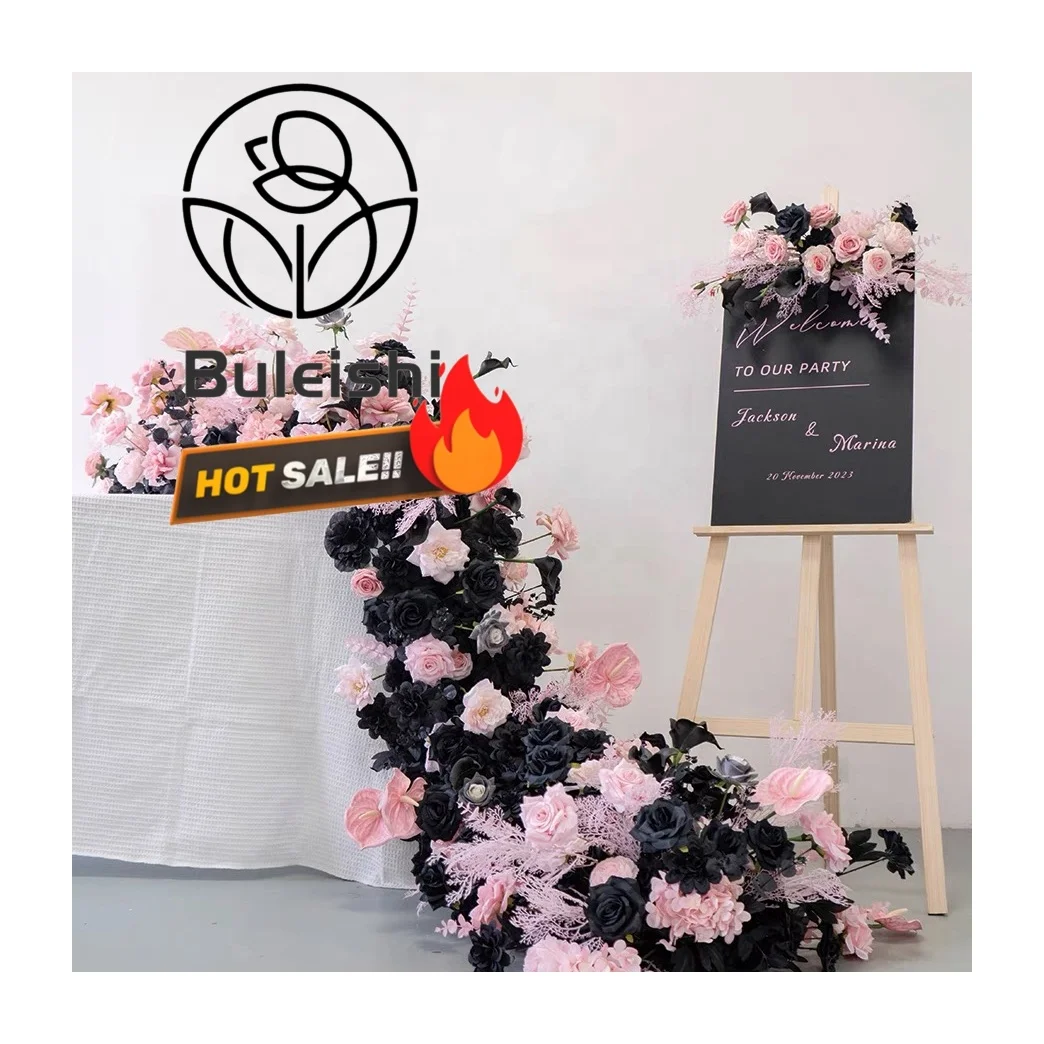 Blue and White Flower Table Runner Tow Corner Flower 100cm Red Artificial Flower Panel Runner