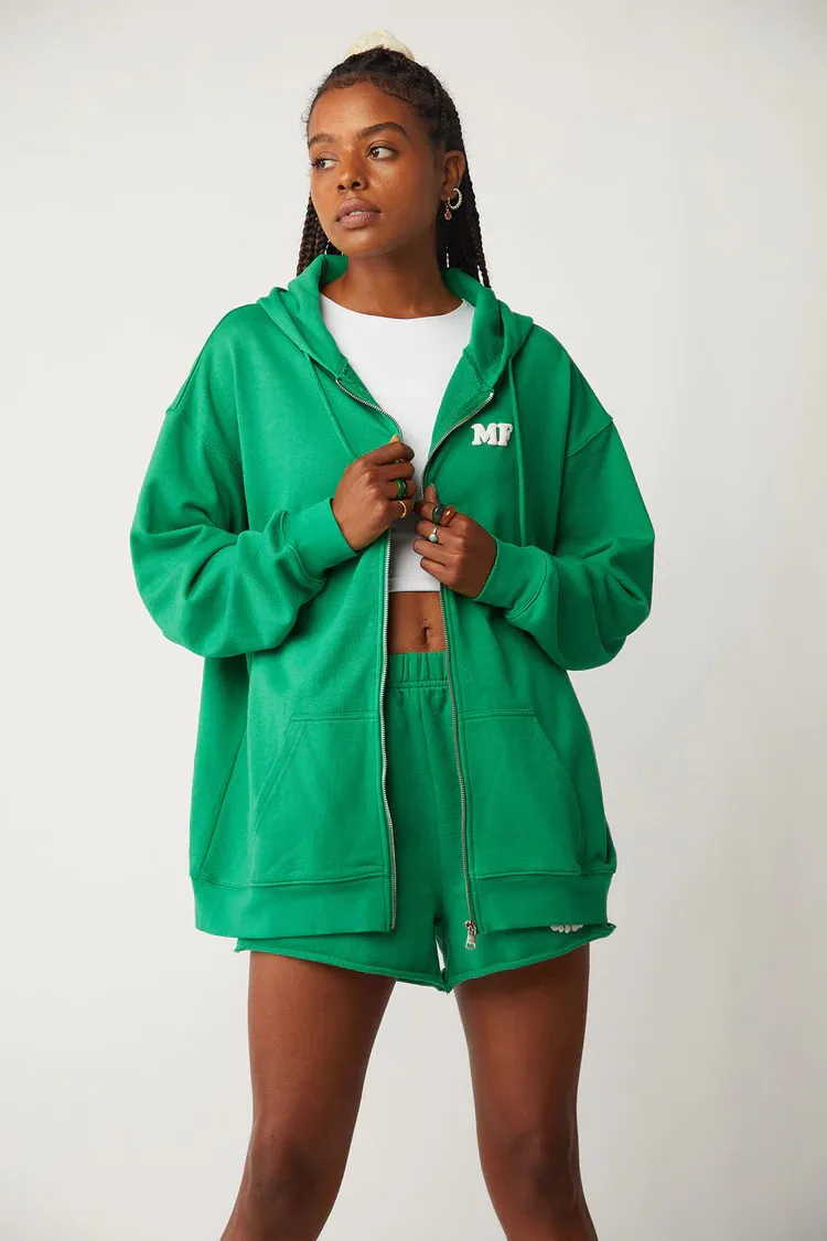 GOO Screen Printed Slogan Hoodie Custom Cotton Zip Up Hoodie For Women