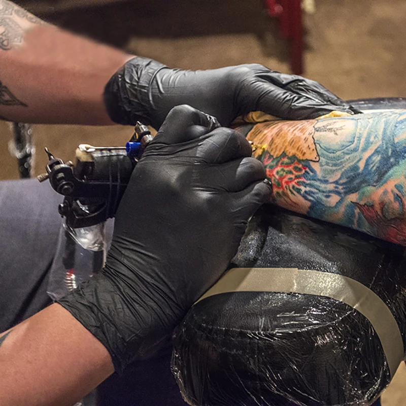 Cheap black powder free blended nitrile vinyl synthetic rubber latex nitrile gloves work safety lab gloves