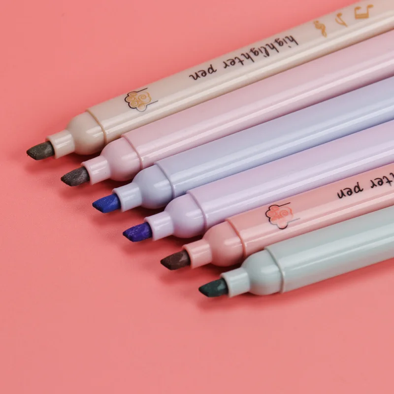 Набор маркеров 6 шт., набор пастельных цветных фломастеров, милые Канцтовары для детей, эстетические офисные и школьные принадлежности