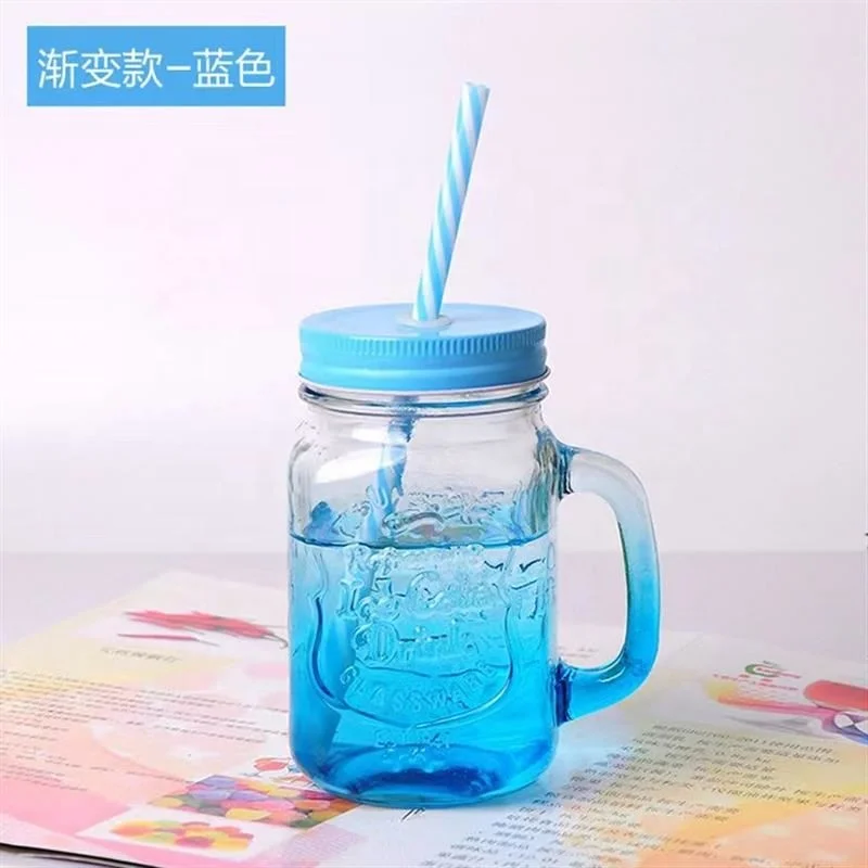 Gradient glass with straw handle cold drink retro rooster cup milk tea .