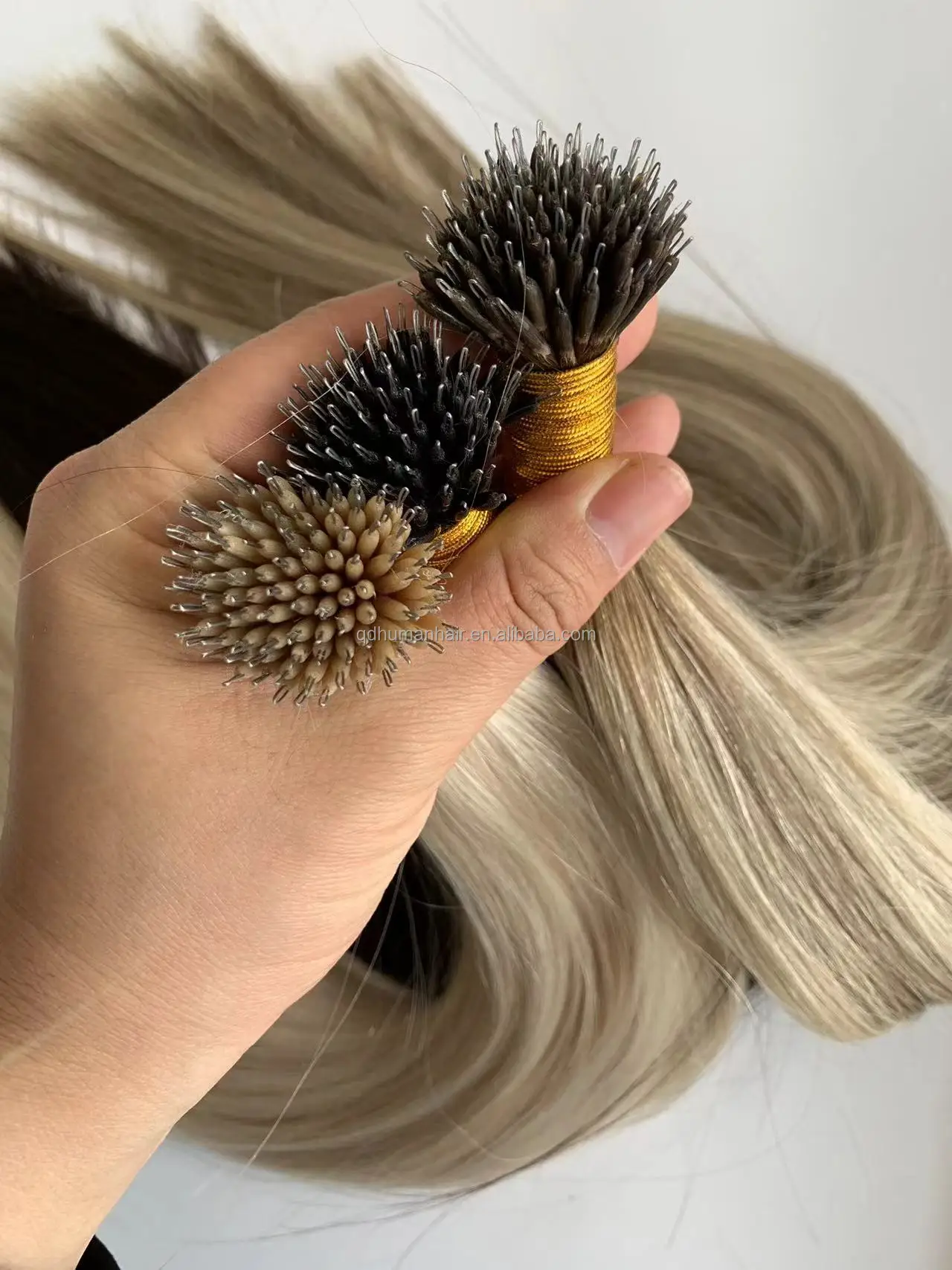 Ready To Ship Wholesale European Virgin Hair Nano Ring Hair Extensions Russian Blonde Ombre Color Double Drawn Hair Extensions