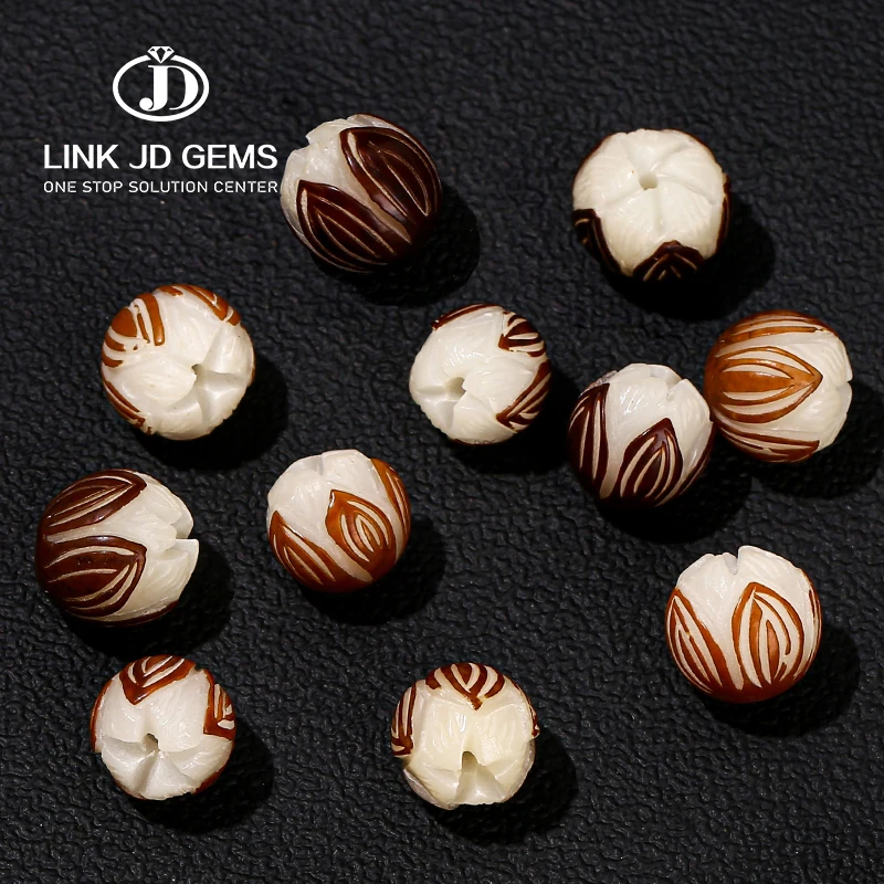 JD Hand-carved DIY Hand String Buddha Beads 12mm 14mm Natural White Jade Bodhi Lotus Beads for Jewelry Making