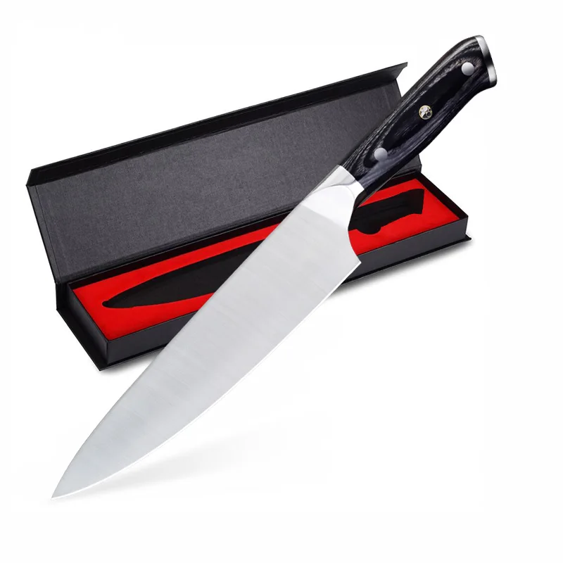 
8 inch german stainless steel professional japanese kitchen chef knife wooden handle gift box handmade 