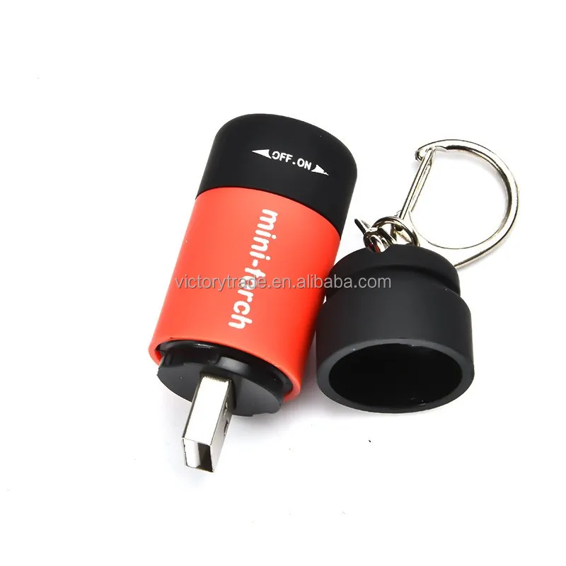 V-GF01-6 High quality abs plastic usb rechargeable mini led torch light with keychain