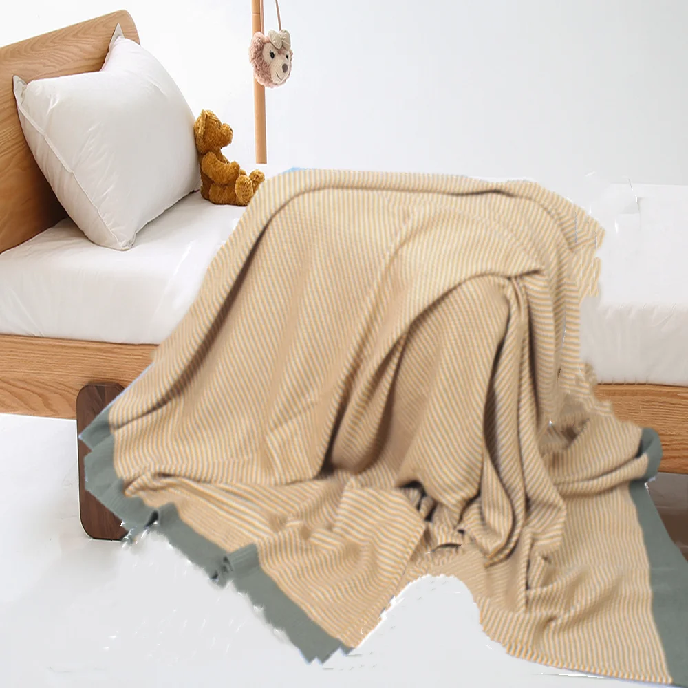 Popular custom size 100 acrylic waffle check acrylic knit throw blanket Beige White with tassel