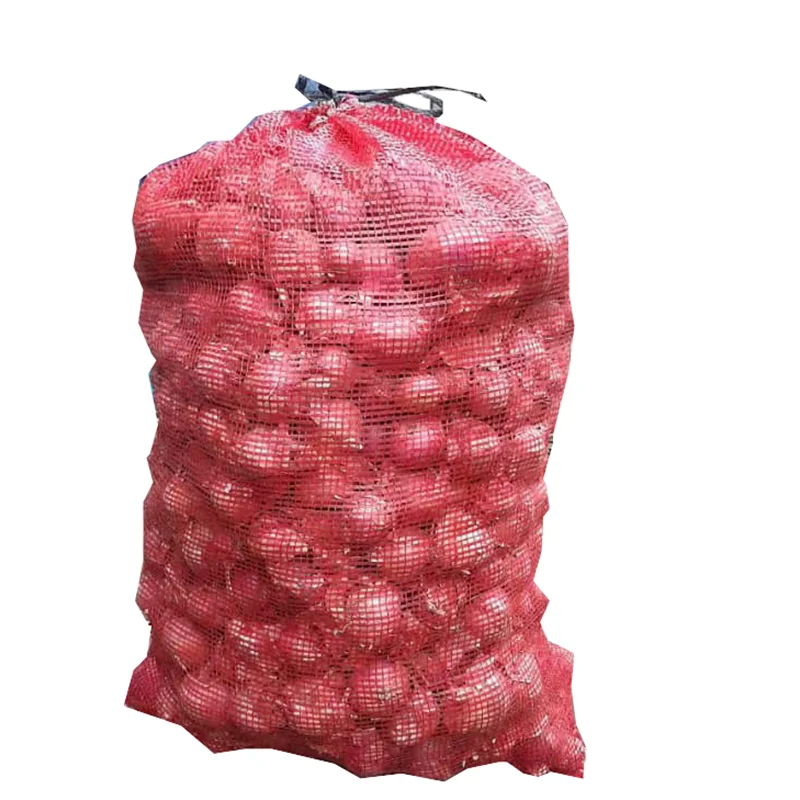 Promotion Custom Size Tubular PE PP Raschel Mesh Sacks Leno Net Firewood Bags with Drawstring for Vegetables Fruits Storage