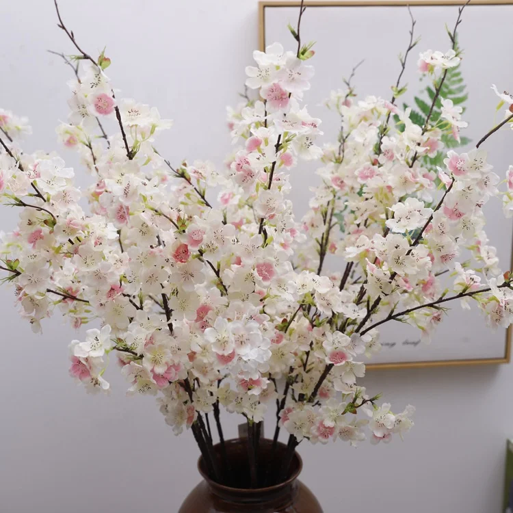 Hot Sales 110cm Long Silk Fake White Pink Cherry Branch Artificial Cherry Blossom Flowers For Home Hotel Wedding Decor