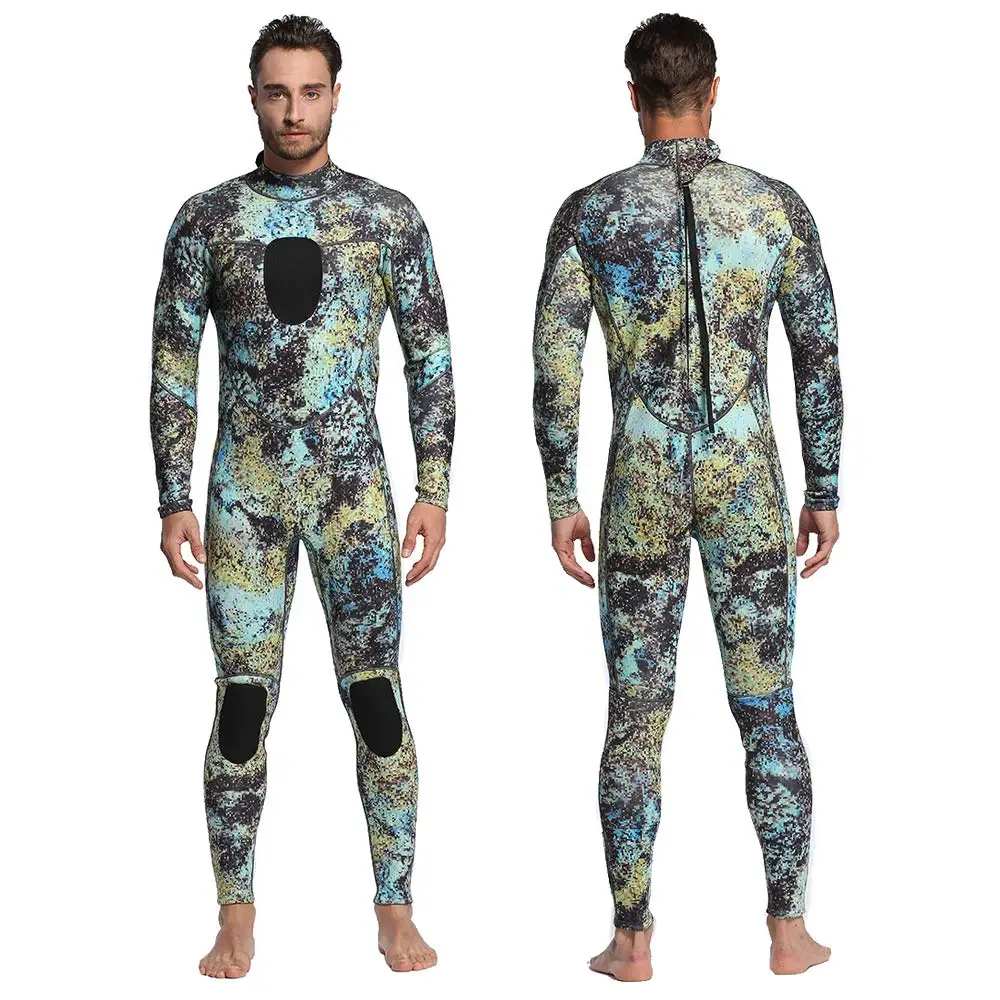 Adult 2PCS Sets Long Neoprene Diving Suit 3/5/7mm Camouflage Wet Suit Diving Open Cell Spearfishing wetsuit with Hood