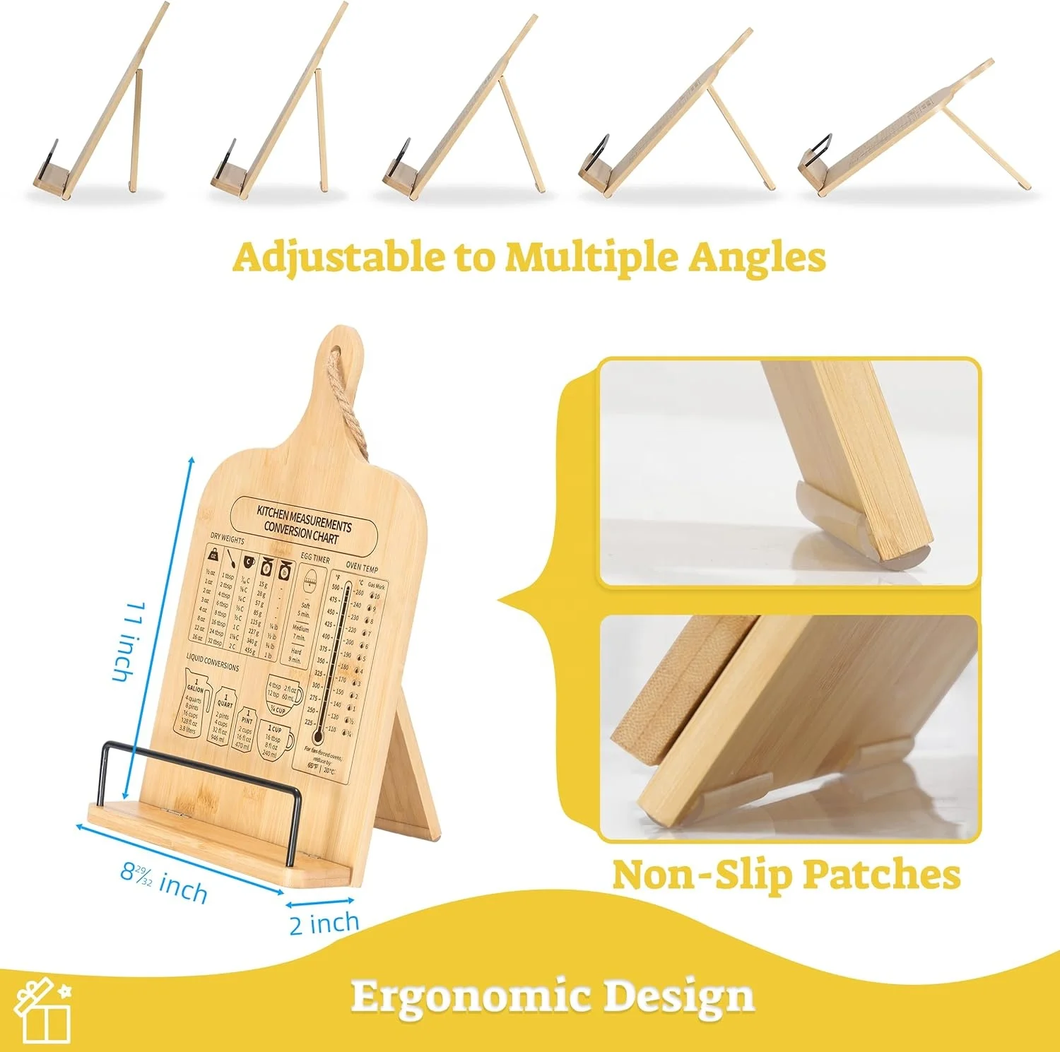 Hot Selling Adjustable Cookbook Holder Cook Book Stand for Kitchen Counter Wooden Cookbook Recipe Book Holder