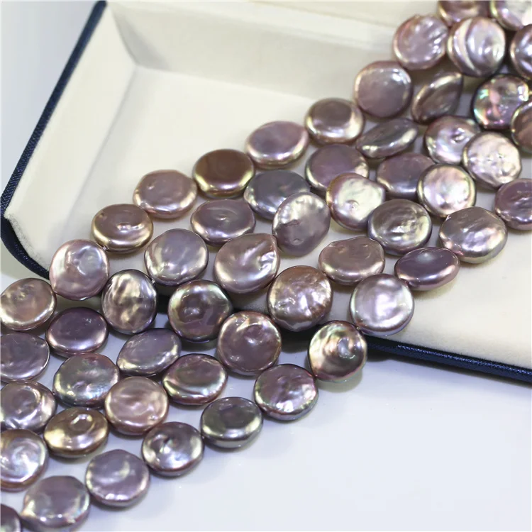 16mm AA+ pink purple multi-color large size irregular coin fresh water real genuine pearl strand string of pearls