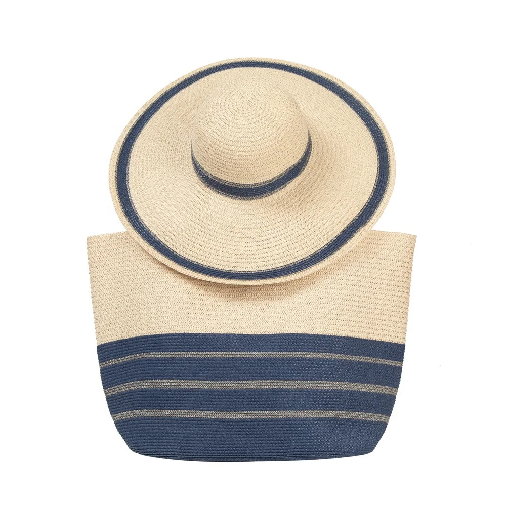 2020 NY wholesale summer women casual shopping travel beige color paper straw tote beach hat and bag set