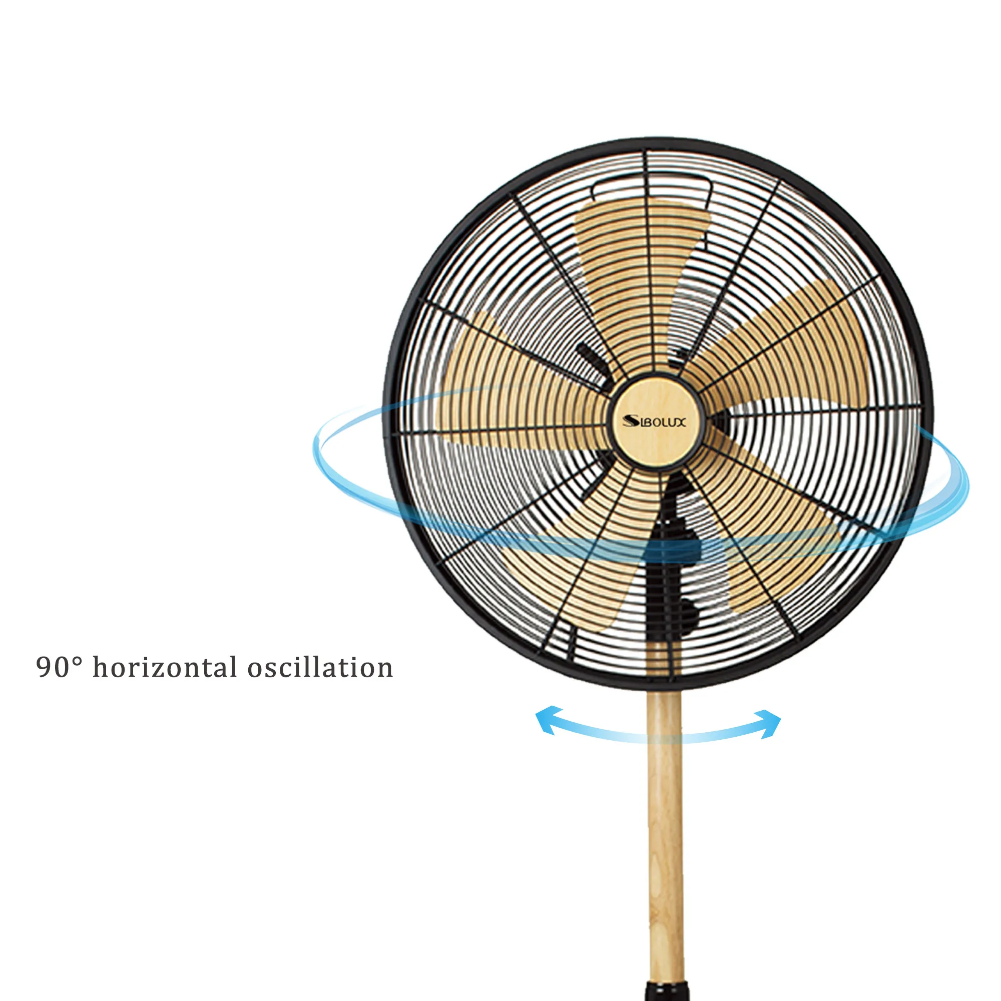 Elegant Design 16 Inch New Item Metal Electric Fan Wooden Color 5pcs Blades Pole Tower&Pedestal Fans With Oscillation Summer Fan