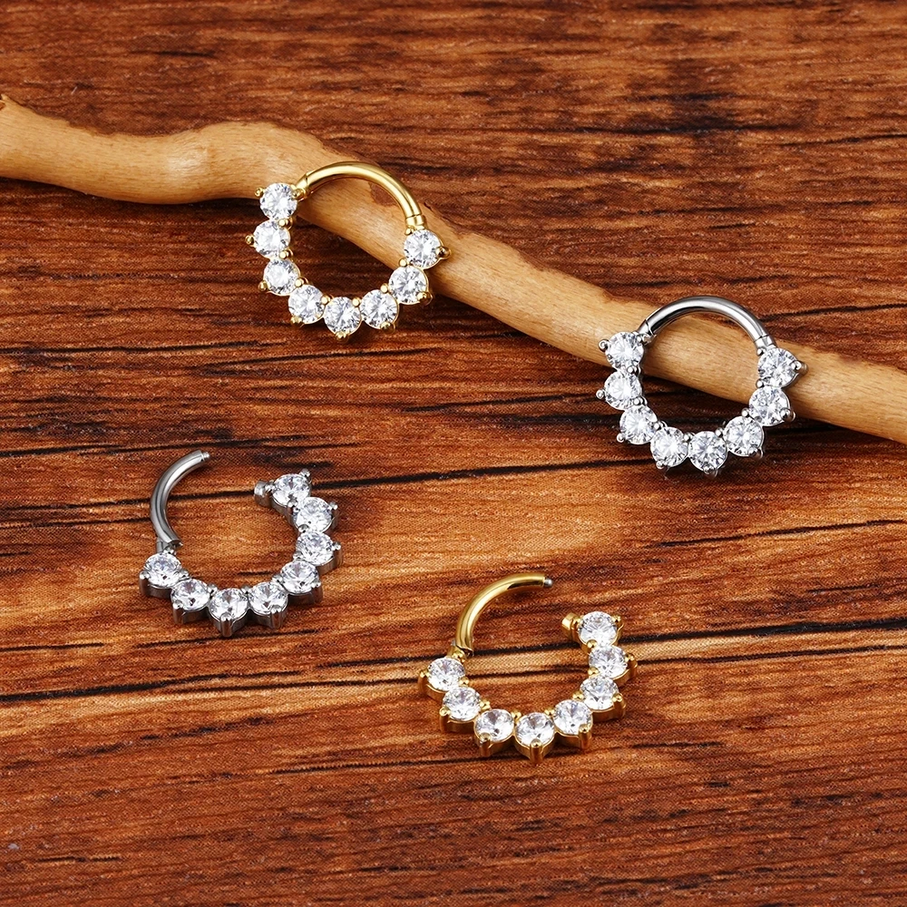 Gaby astm f136 d shaped piercing de titanio 14k gold clicker opal golden nose ring horse shoe septum  titanium piercing jewelry