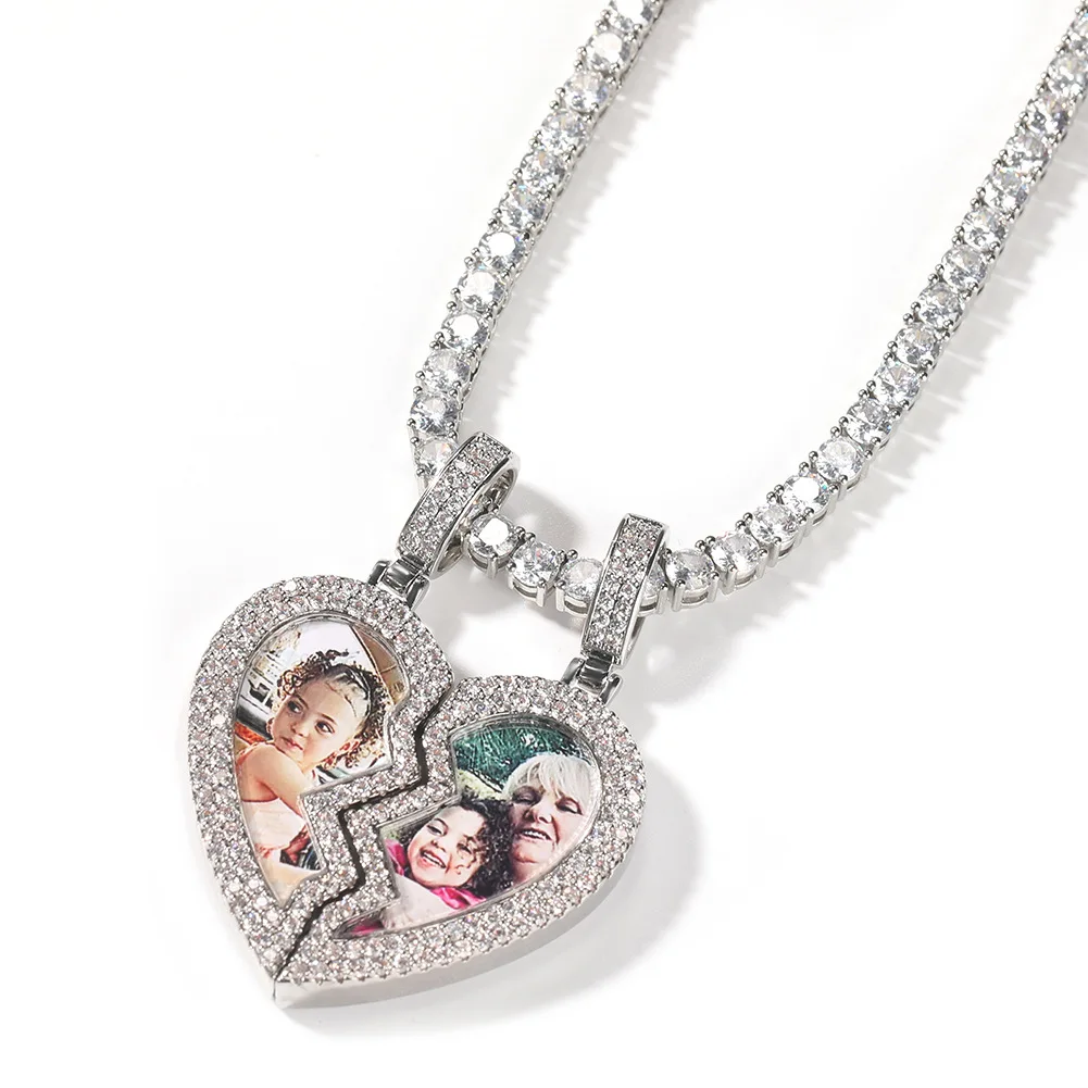 personalized crystal custom couple memory diy magnet icy half picture broken heart necklace for two photo