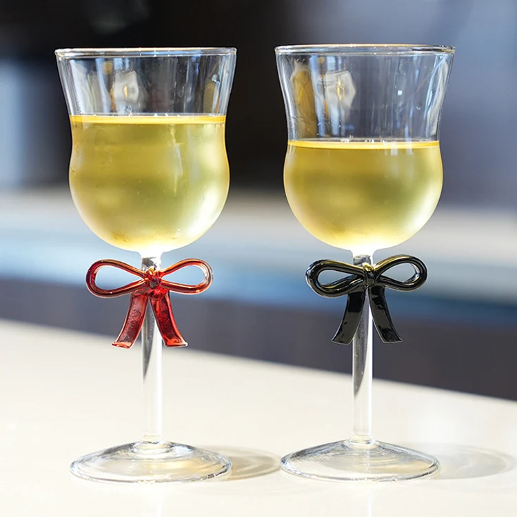 High Borosilicate Bow Champagne Glass Goblets Decorated Colored Bow Knot Wine Glass Cocktail Cup for Wedding Party