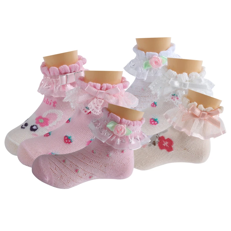 Wholesale cute baby girl lace stockings two pairs of comfortable baby decorative socks Newborn baby