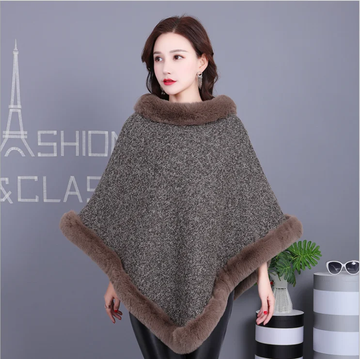 Lady Fur Poncho Real Rabbit Fur Shawl Women New Fashion Cape