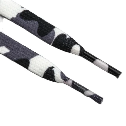 Hot sale Flat weave double thickness wear resi elastic camouflage print rainbow shoe laces