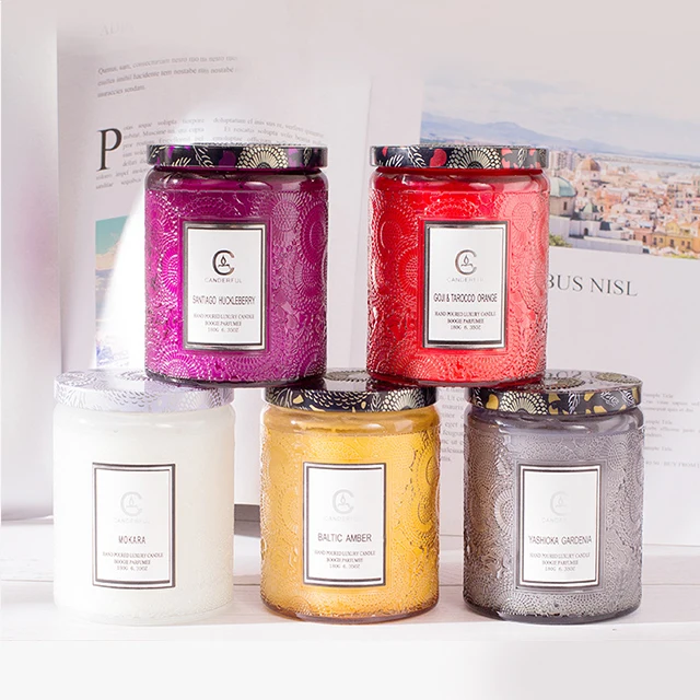 Promo 7*9cm Pink Glass Relief Soy Wax Lemon Smokeless Gift Set Candele Profumate in Bulk