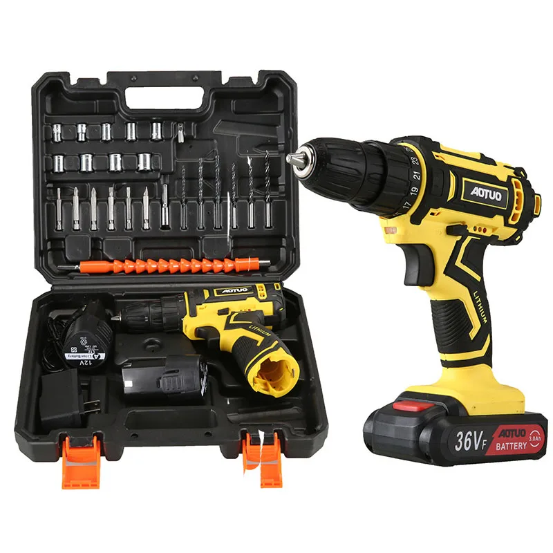 36V High Torque Portable Cordless Drill Set Wireless Battery Power Impact Drills 12V Rechargeable Home Electric Screwdriver Kits