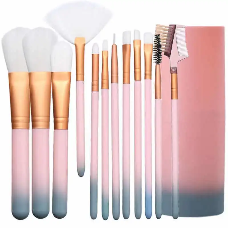 Hot Selling 12pcs Make Up Brushes Custom Eyeshadow Concealer Brush Make Up Brush Sets With Pu Leather Bag