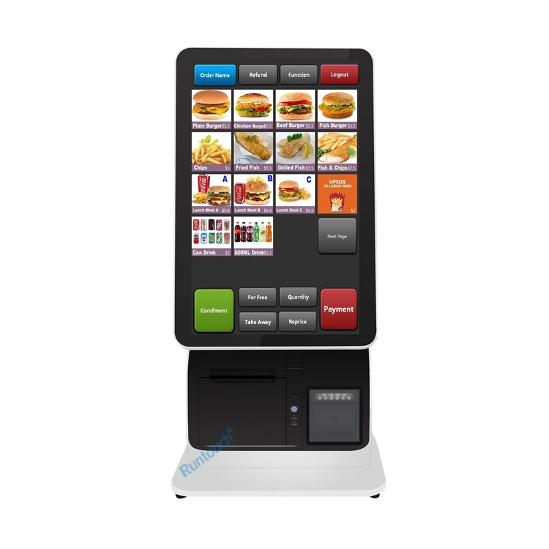 QR Code Display Terminal Restaurant fast food all in one automatic touchscreen cash smart self order kiosk restaurant