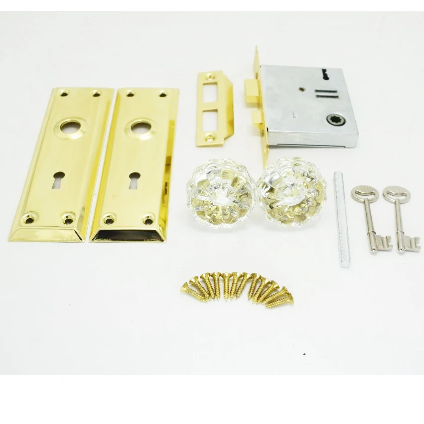 Vintage Keyed Indoor Mortise Keyed Lock Set with Glass Knob Fits 1-3/8 in to 1-3/4 in. Interior Doors,glass door knob