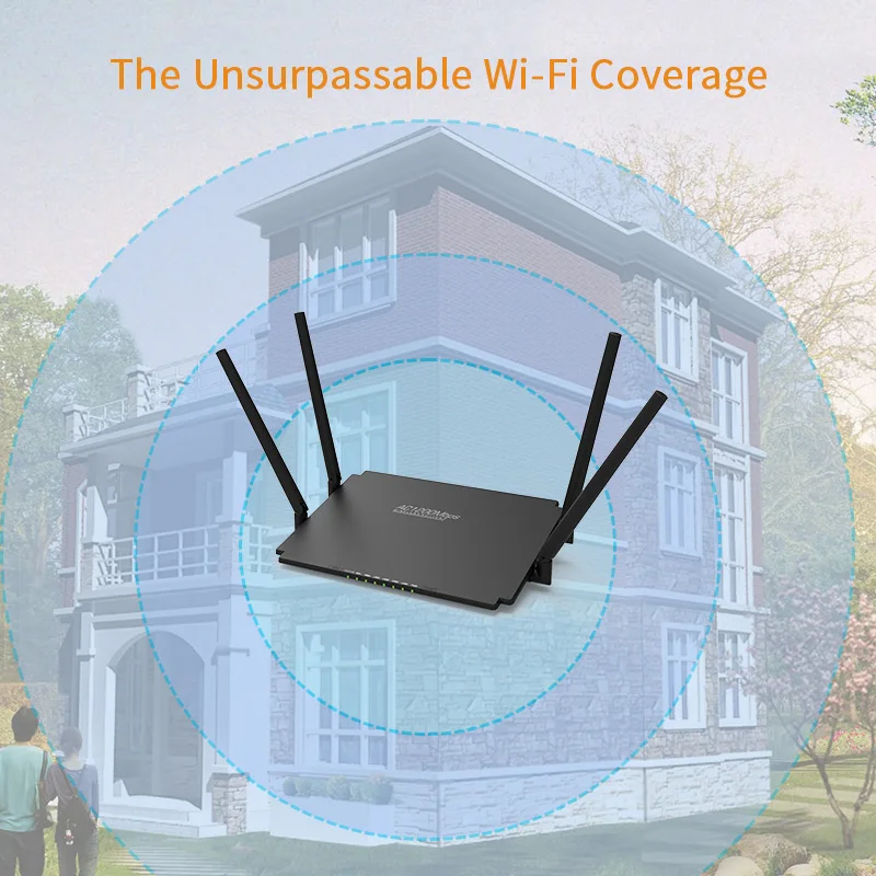 
4-antennas AC1200 Dual Band Gigabit Wi-Fi Mesh Router 2.4GHz 300Mbps and 5GHz 867Mbps Supports 802.11ac/a/n/g/b standards 