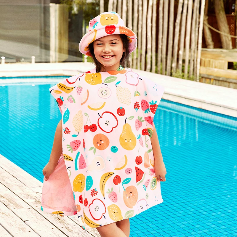 Organic cotton kids beach towel sustainable poncho towel for kids eco friendly Kids Hooded Towel custom poncho blanket