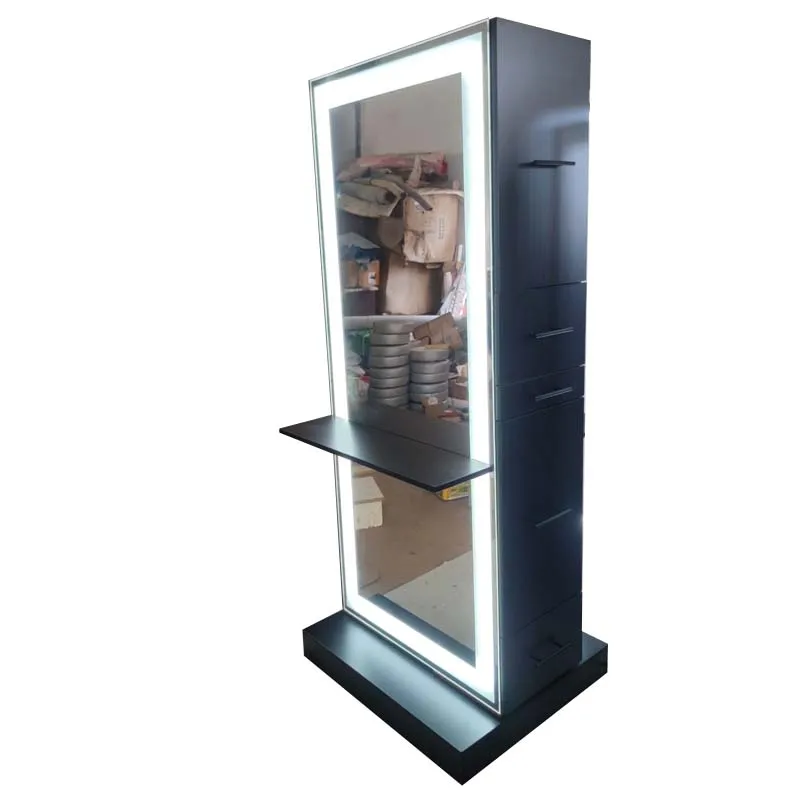 MOQ 1  Hot Sale  Full Size LED BLACK  Mirror Station Used  Total Station For Sale Lighted Salon Stations 10 Years Life