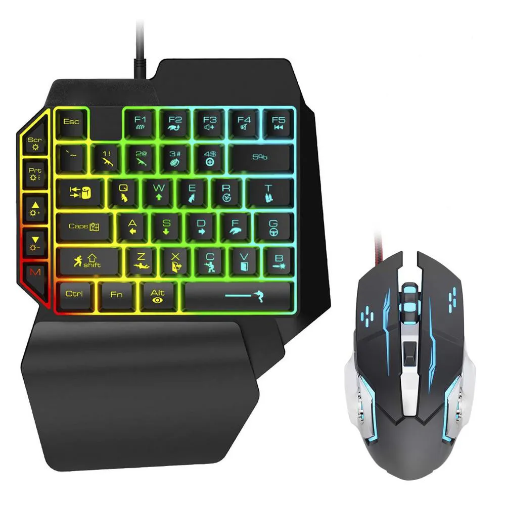 for PS3 XBOX PS4 PS5 RGB Backlit Ergonomic USB Wired 35 Keys Gamer One- Hand Keyboard DPI Mice Gaming Keyboard and Mouse Kit