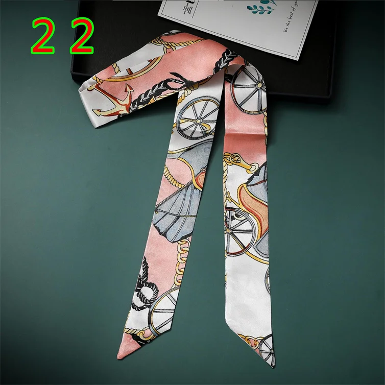 Hot Sale Women Mosaic Design Hand-made Printing Lady Hand Bag Ribbon Head Accessories Neck Silk Skinny Scarf