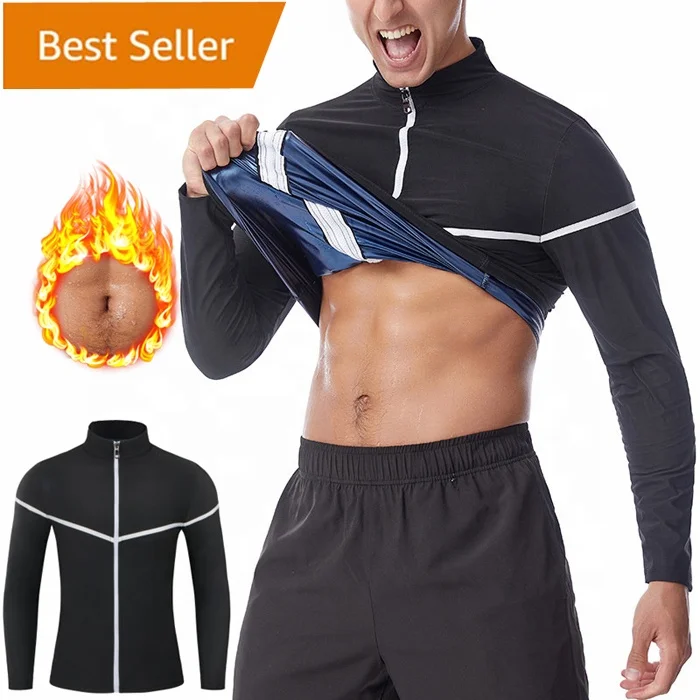 Men Sauna Sweat Compression Slimming Long Sleeve Shapewear Shirt Top Weight Loss Fitness Workout Sports Zipper Jacket