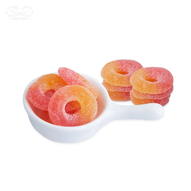 Wholesaler Colorful Doce Halal Sour Fruit Bulk Confectionery Gummy Peach Ring Candy Gummies
