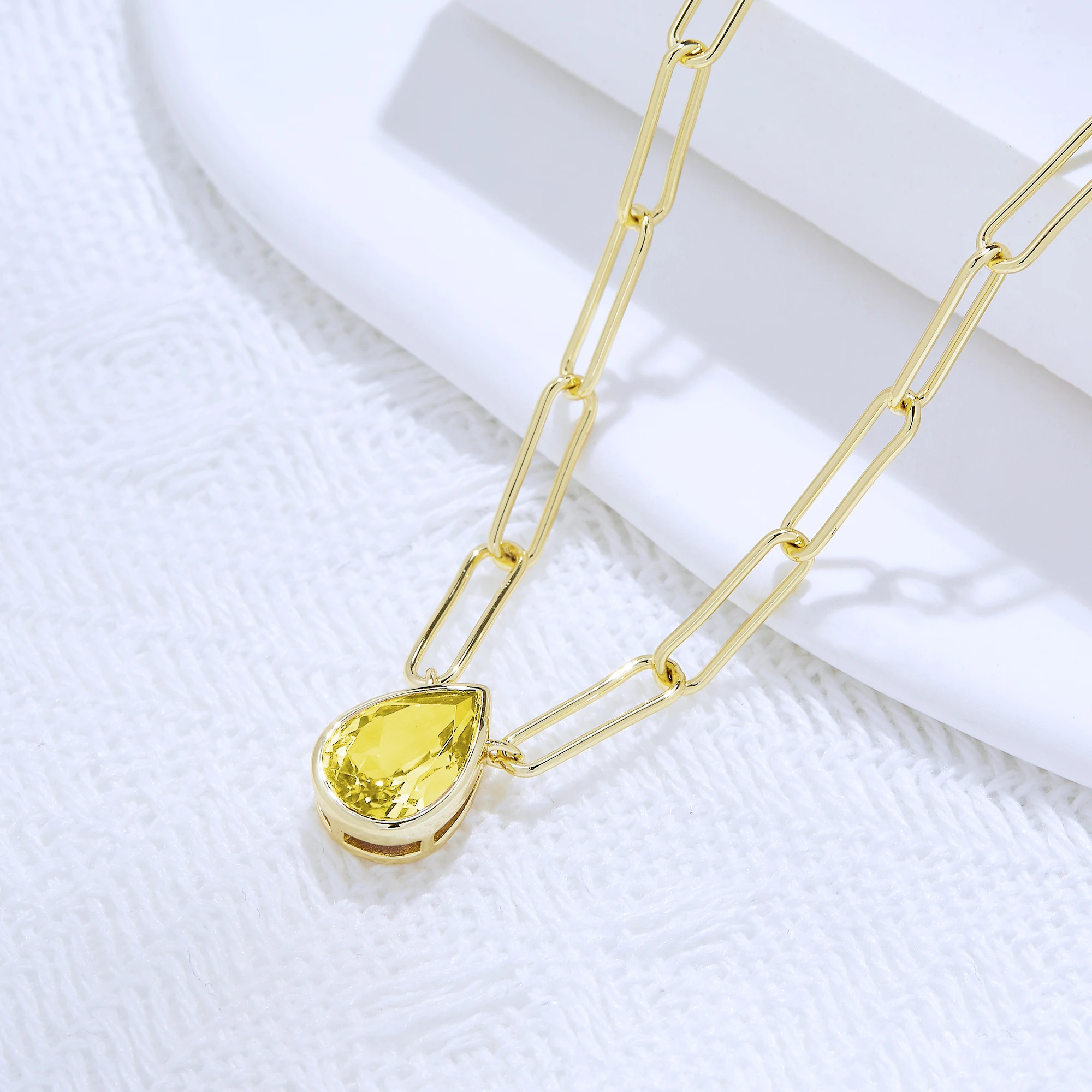 7*10mm pear shape gemstone solitaire paper clip sterling silver fashion jewelry pendent necklaces